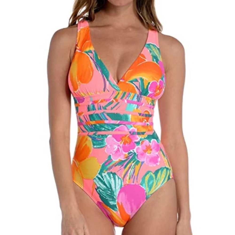 La Blanca Pink Orange Floral One-Piece Swimsuit